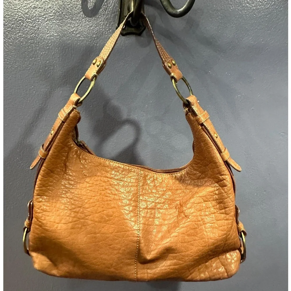 The Sak Pink Label Leather Hobo Shoulder Bag Tan Pebbled Slouchy Boho Y2K Vintag